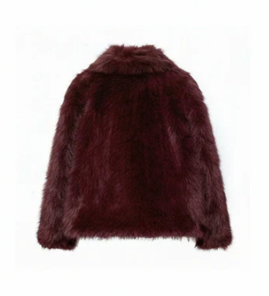 Faux Fur Coat in Wine / Burgundy