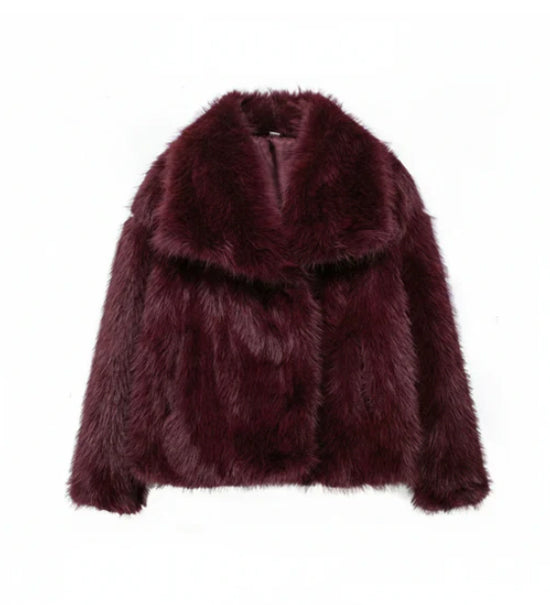 Faux Fur Coat in Wine / Burgundy